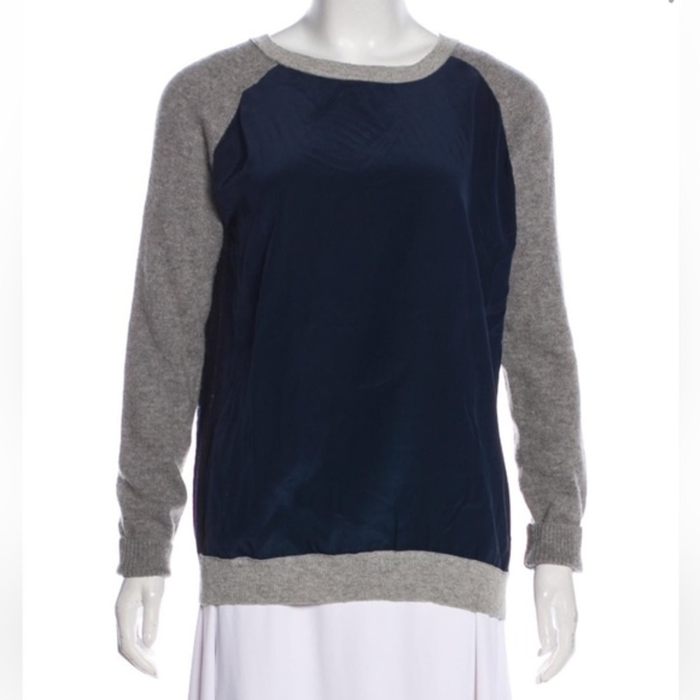 VINCE Long Sleeve Knit Sweater - navy blue & grey